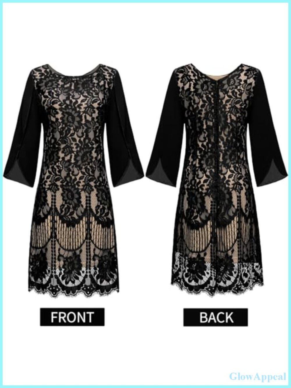 Lace Sequin Formal Wedding Guest Cocktail Dress Slit Sleeve - Picture 2 of 6